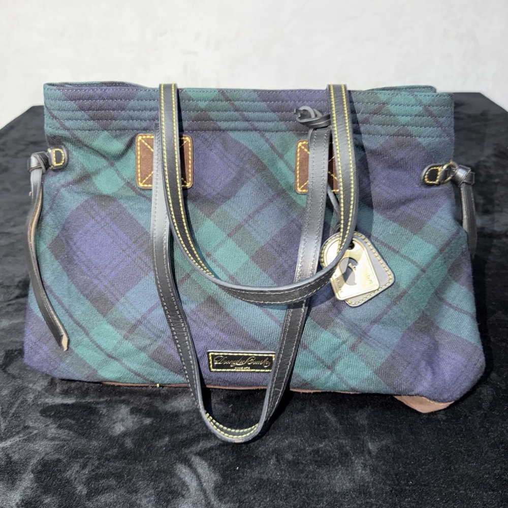 Dooney & Bourke Blackwatch Plaid Wool Green Navy  Tote Shoulder Bag Purse